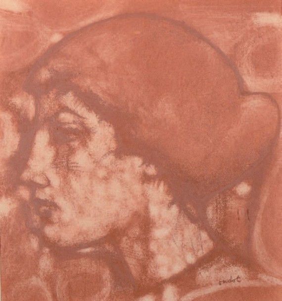 Georges OUDOT (1928-2004) Portrait de femme de profil Sanguine, signée en bas à &hellip;