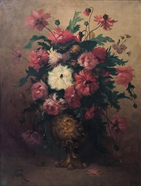 A. WEBER (Actif au XIX° siècle) Vase de fleurs Toile 114 x 88 cm Signée en bas à&hellip;