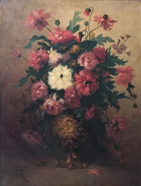 A. WEBER (Actif au XIX° siècle) Vase de fleurs Toile 114 x 88 cm Signee en bas a&hellip;