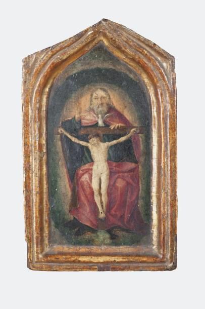 École PROVENCALE vers 1470-1480 LA SAINTE TRINITÉ Panneau de retable Peinture a &hellip;