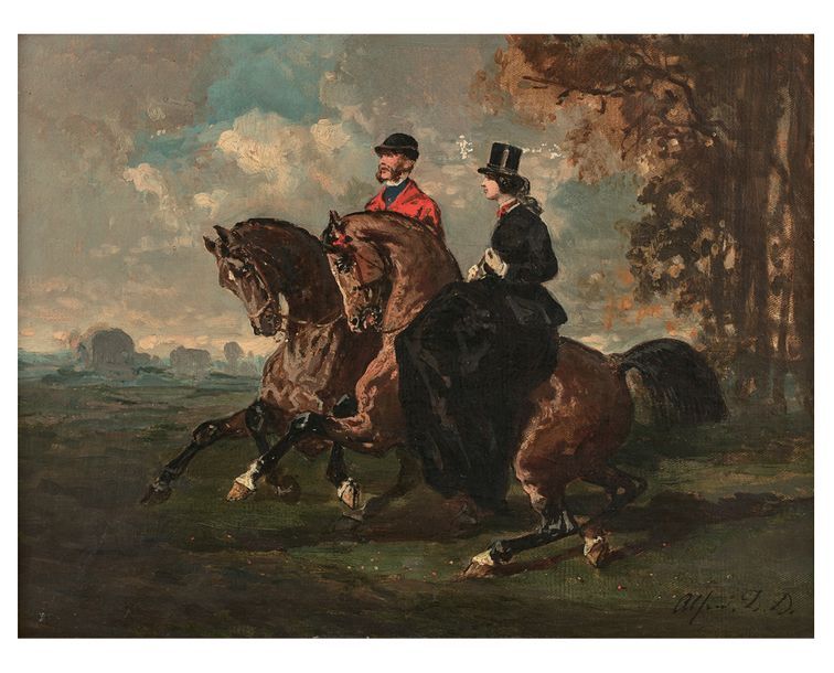 Alfred de DREUX (Paris 1810-1860) 
Cavalier et amazone
Toile d'origine, signée e&hellip;