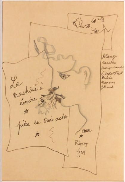 COCTEAU Jean (1889-1963) « La machine à écrire », 1939 Dessin à la plume et cray&hellip;