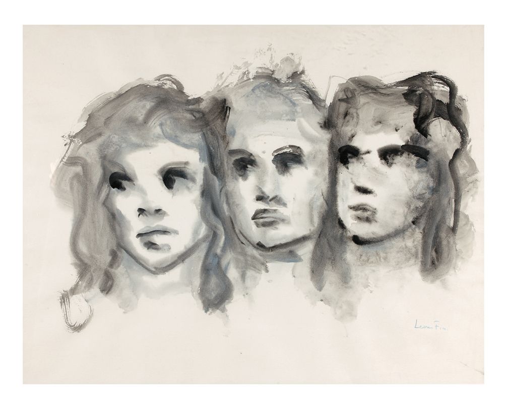 Léonor FINI (1908-1996) 
三张脸
纸上水彩画，右下角签名。
46,5 x 60 cm
在MINSKY画廊的标签背面提到3张脸 1988年&hellip;