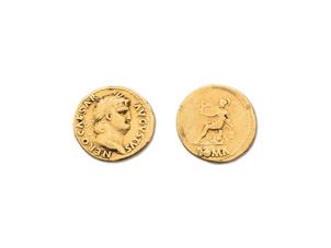 Null NERON（54-68）。金黄色葡萄球菌。(64-68).月桂冠头像，R./罗马头盔，坐于宝座上，手持胜利女神；外侧为罗马。(RIC 54, Cali&hellip;