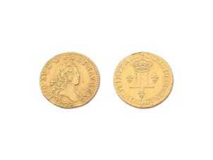 Null 路易十五（1715-1774）。里昂。1722.(Dr. 733)。黄金。4.90克。
边缘有小凹痕，右边有小条纹，否则非常好。