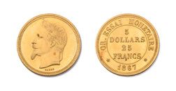 Null NAPOLEÓN III (1852-1870). Ensayo en oro 5 dólares 25 francos. 1867. (VG 370&hellip;