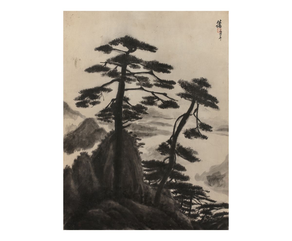 LIN YONG (1942-) Paysage aux arbres
Lavis d'encre de Chine sur soie, signé et da&hellip;