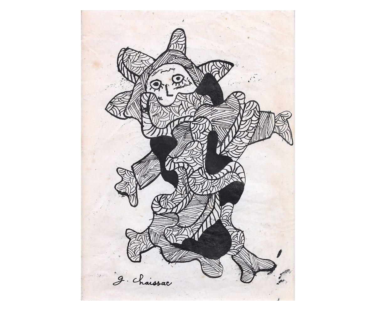 Gaston CHAISSAC (1910-1964) 舞蹈人物
皱纹纸上的绘画。左下角有签名。
大约1940年。
21 x 16 cm
出处：
梅辛画廊。
展&hellip;