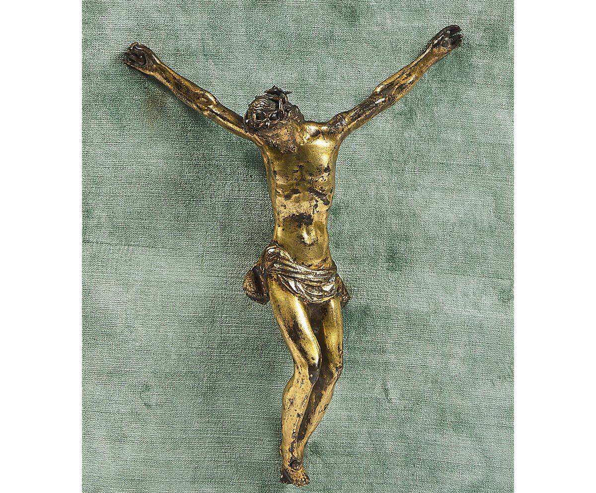 Null Cristo morto en bronce cincelado y dorado. Cabeza con los ojos cerrados apo&hellip;