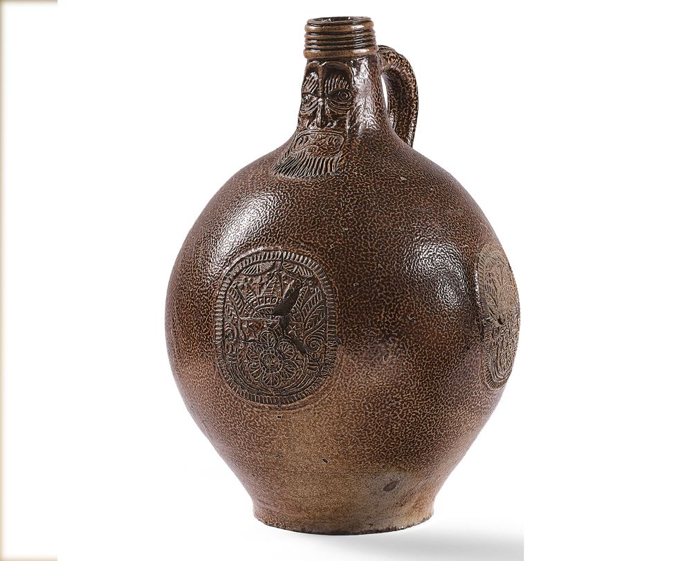 Null Imposing pitcher called Bartmann in brown stoneware enamelled with salt, ce&hellip;