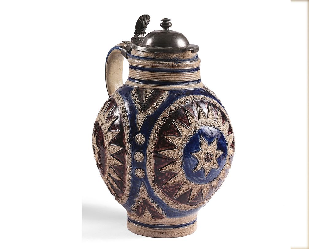 Null Imposing stoneware pitcher of pan form, with blue and manganese glaze, cent&hellip;