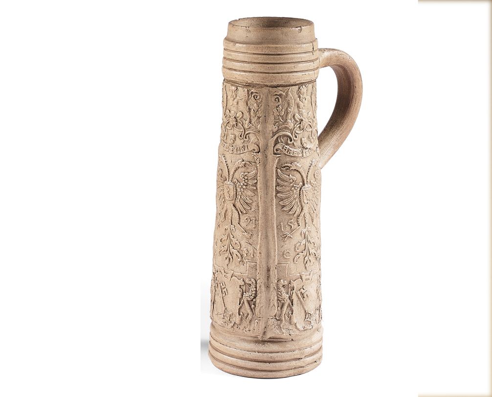 Null Rare stoneware tankard of slightly tapered cylindrical form, applied with t&hellip;