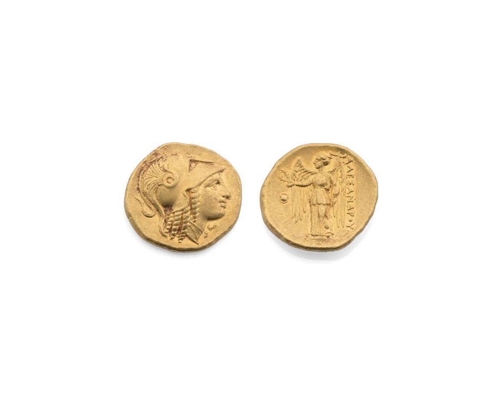 Null Mazedonien. ALEXANDER III (336-323). Statere aus Gold. Theben ? Helmierter &hellip;