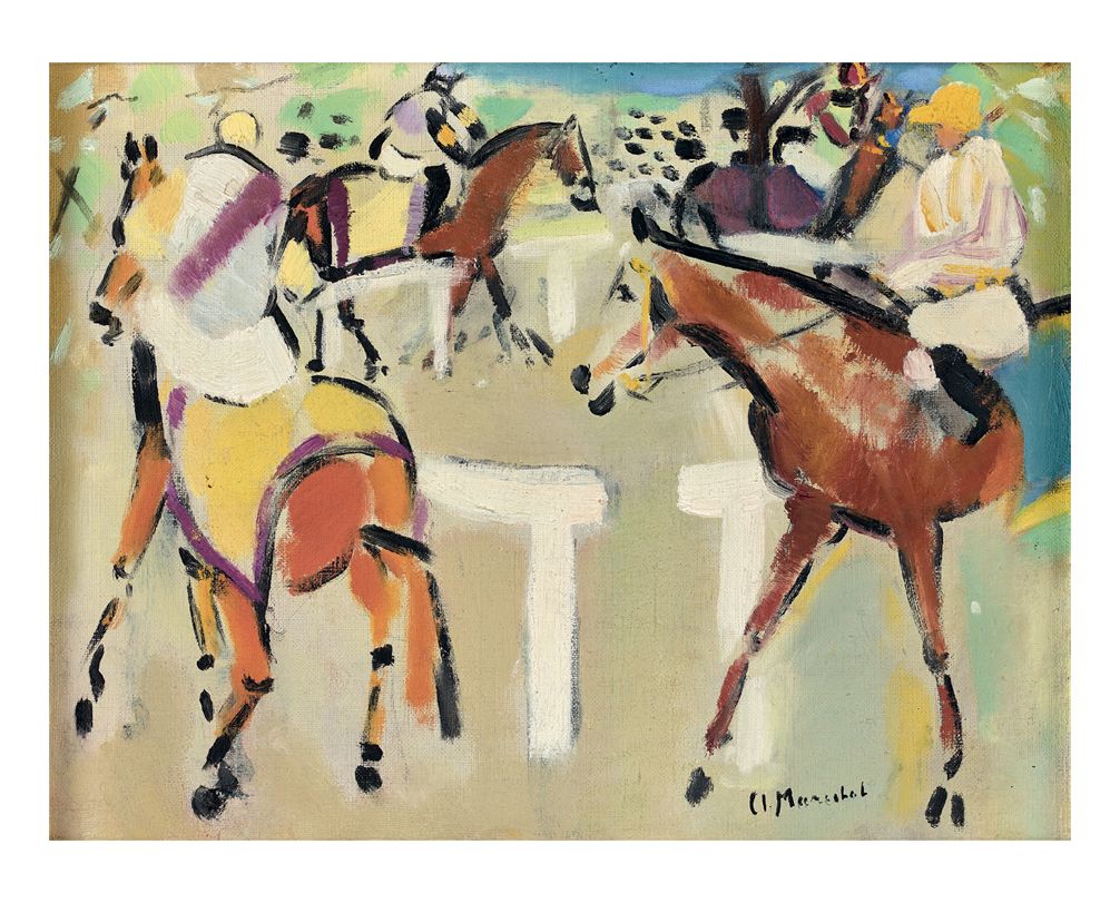 C. MARECHAL 竞赛马匹
布面油画，右下方有签名。
27 x 35厘米
