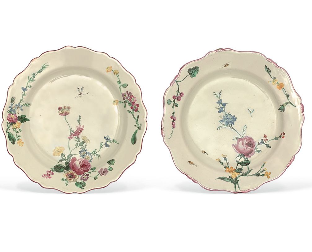MARSEILLE Pair of plates with contoured edge, with polychrome decoration of off-&hellip;