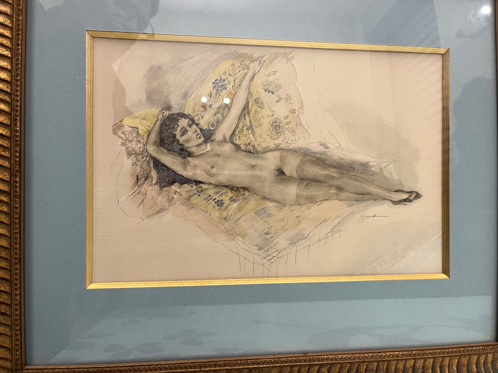 Edouard CHIMOT (1880-1959) Nu allongée
gravure à rehaut d'aquarelle.
19 x 29 cm