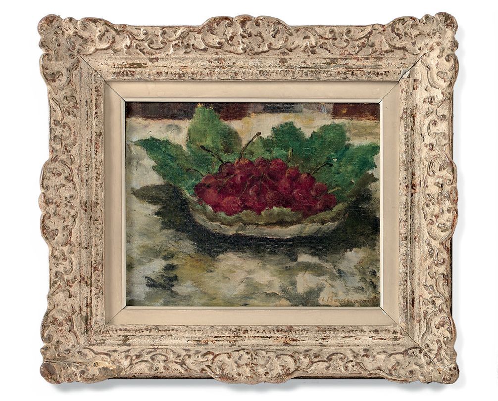 Jean-Louis BOUSSINGAULT (1883-1973) 樱桃篮子
布面油画，右下方有签名。
22 x 27厘米