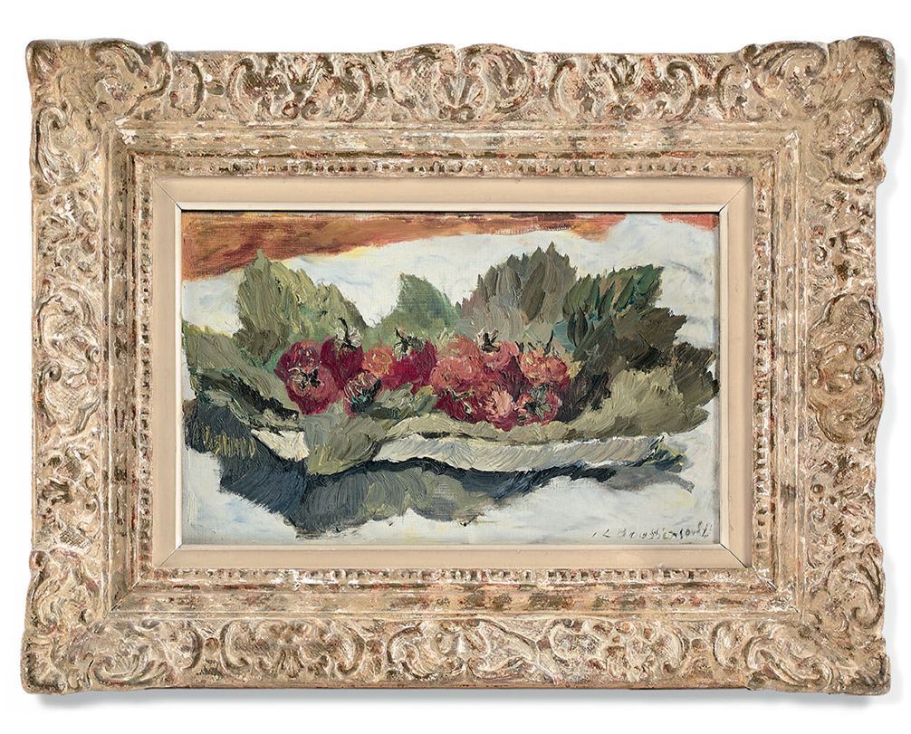 Jean-Louis BOUSSINGAULT (1883-1973) 草莓静物画
布面油画，右下方有签名。
21,5 x 35 cm