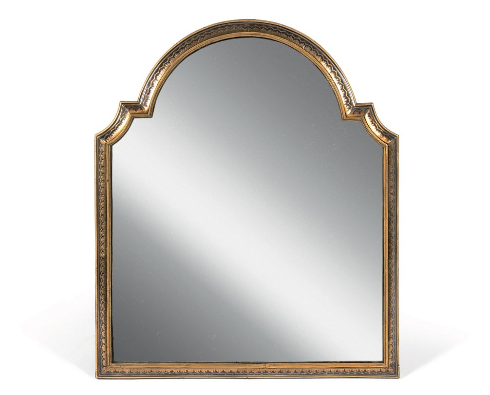 Null Brown tortoiseshell veneer table mirror, engraved brass inlays, the upper p&hellip;