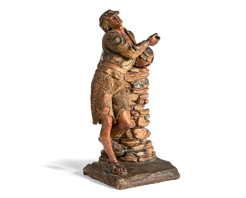 Null 部分多色陶器雕塑，表现了一个靠在井边的年轻牧羊人。在底座的背面，有M.E. HYDE'S先生和夫人的前收藏品的标签提及
意大利陶器。1800年（小碎片&hellip;