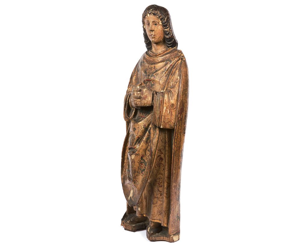 Null Saint personnage en bois polychrome sur fond d'or.
XVIIe siècle (accidents &hellip;