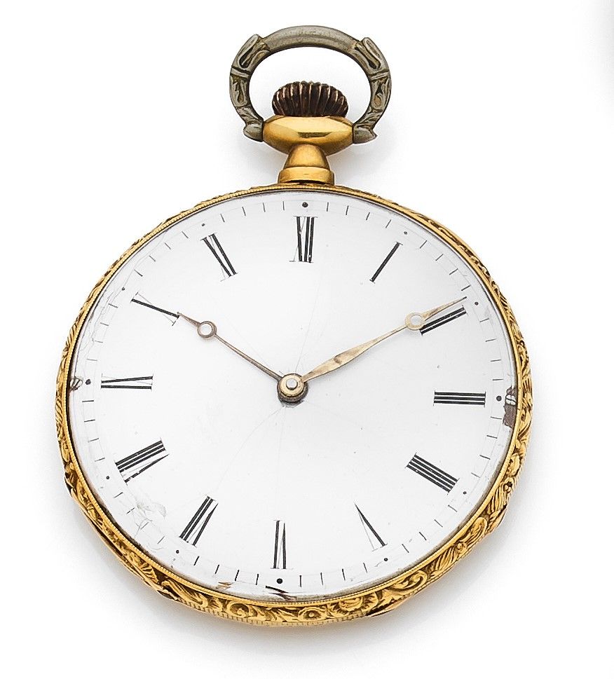 ANONYME Reloj de bolsillo en oro de 18 quilates (750 ‰), esfera esmaltada en bla&hellip;