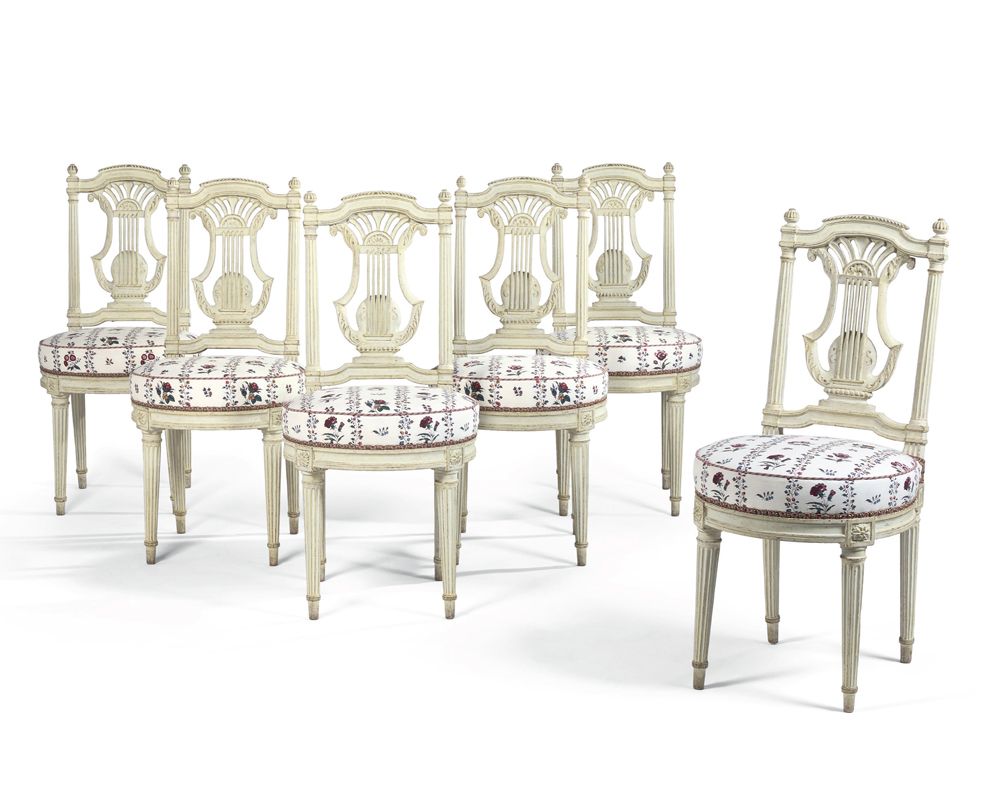 Null Suite of six lyre-back chairs with horseshoe-shaped seat in light gray rela&hellip;