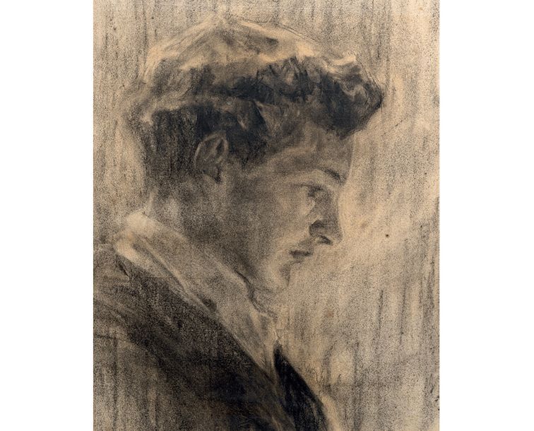 ECOLE ANGLAISE DU XXE SIÈCLE Profil de jeune homme
Fusain sur papier.
47 x 37 cm