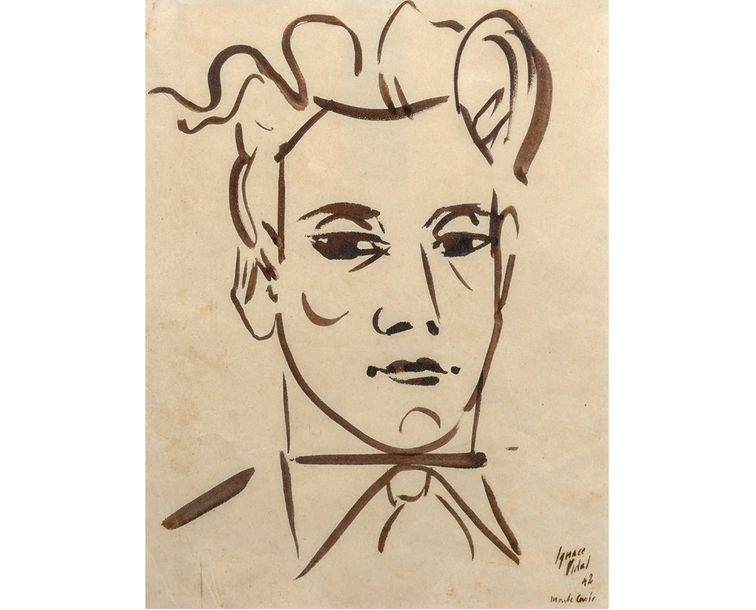 Ignace VIDAL (1904-1988) Portrait de Jean Marais,1942
Lavis brun sur papier sign&hellip;