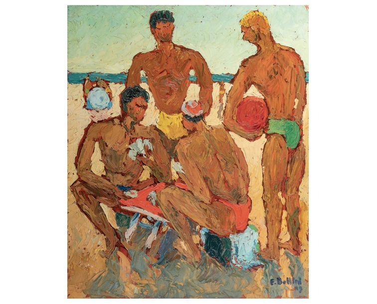 Emmanuel BELLINI (1904-1989) Joueurs de cartes sur la plage, 1949
Huile sur Isor&hellip;