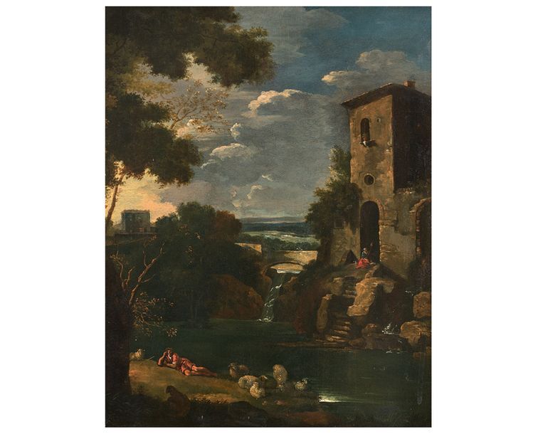 Null 
Paysage animé d'une rivière et d'un berger
Huile sur toile.
36 x 30 cm