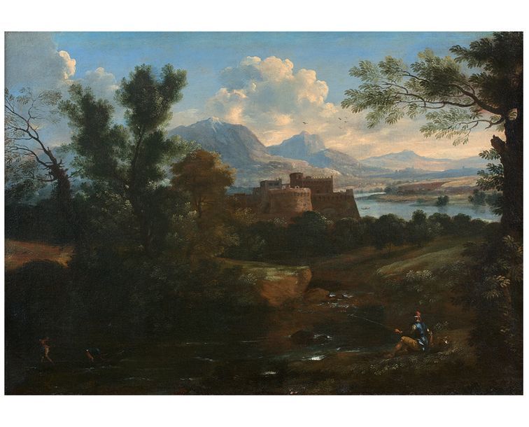 Null 
Paysage fluvial à l'italienne avec des pêcheurs
Huile sur toile.
50,5 x 73&hellip;