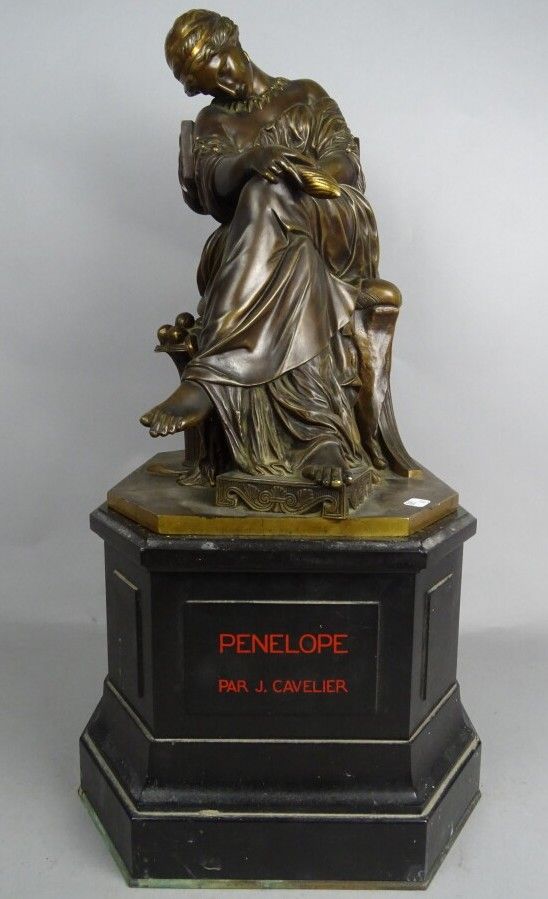 Null 皮埃尔-儒勒-卡维里耶(Pierre Jules CAVELIER)(1814-1894)，"睡着的佩内洛普"，铜质证明，有奖章的铜锈。创始人F的标志&hellip;