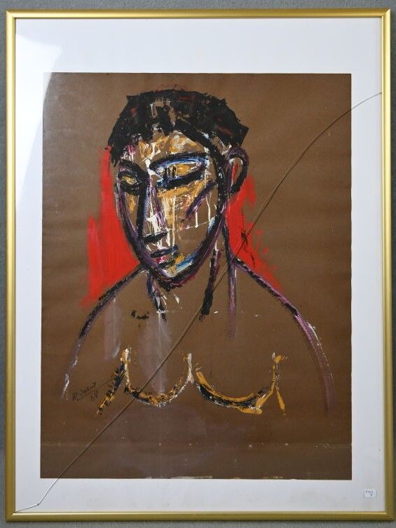 Null Marc DULOUT (1899-1974), "Portrait en buste", Dibujo al gouache firmado aba&hellip;
