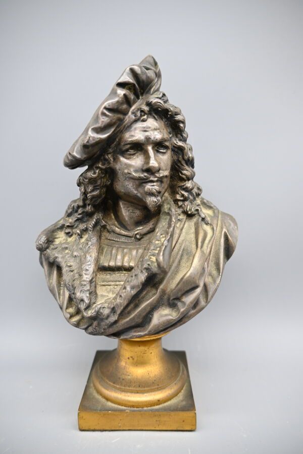 Null Auguste CARRIER (1800-1875), "Buste de Rembrandt", Epreuve en bronze, signé&hellip;