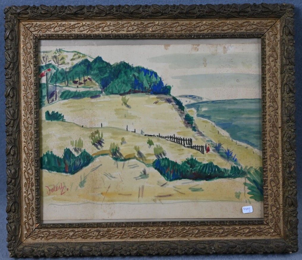 Null Marc DULOUT (1899-1974), "Paysage de bord de mer", Dibujo a la acuarela fir&hellip;