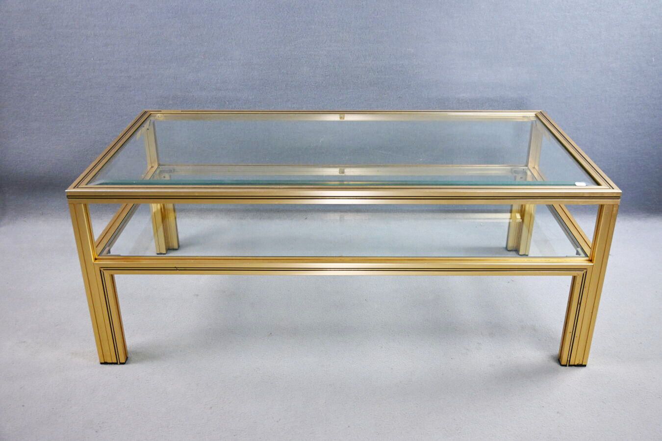 Null Pierre VANDEL (b. 1939), Gilded metal coffee table with spacer, glass top, &hellip;