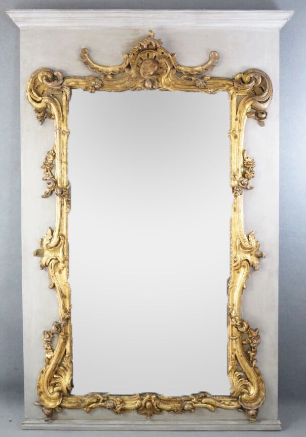 Null Louis XV-style trumeau mirror with gilded and gray lacquered frame. Dimensi&hellip;