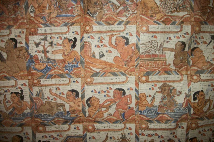 Null 两幅刺绣，老挝，红色帆布绣多色几何图案。1，38x0，45米和0，65x0，38米。