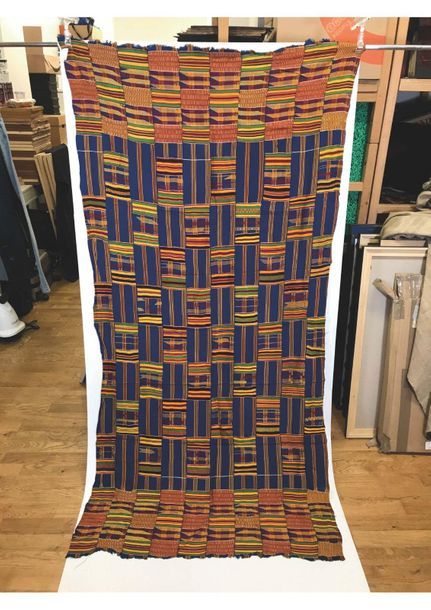 Null Wall hanging Kente, Ashanti, Ghana, sewn bands made of blue, yellow, red an&hellip;