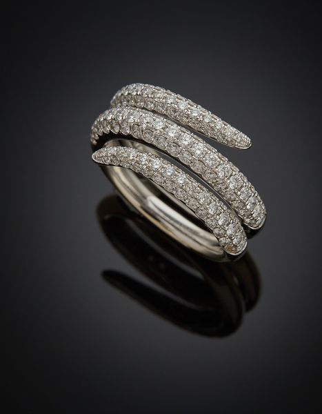 Null BAGUE " serpent " trois joncs en or gris (750) pavé de diamants taille bril&hellip;