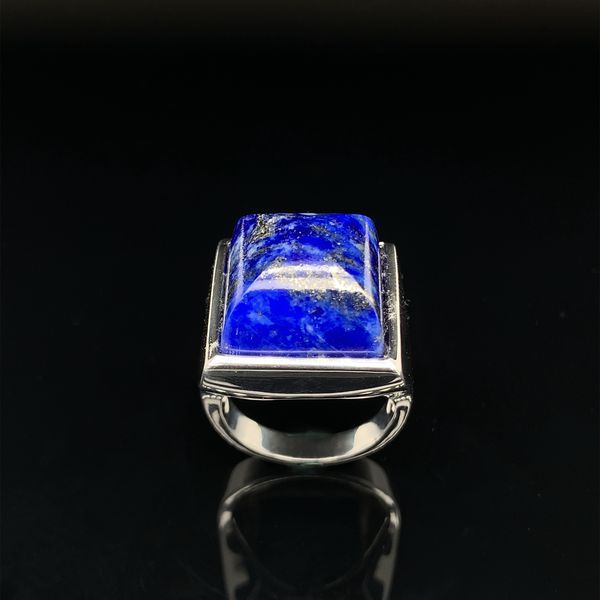 Null Importante BAGUE carrée en argent (925%) ornée d'un lapis lazuli taillé en &hellip;