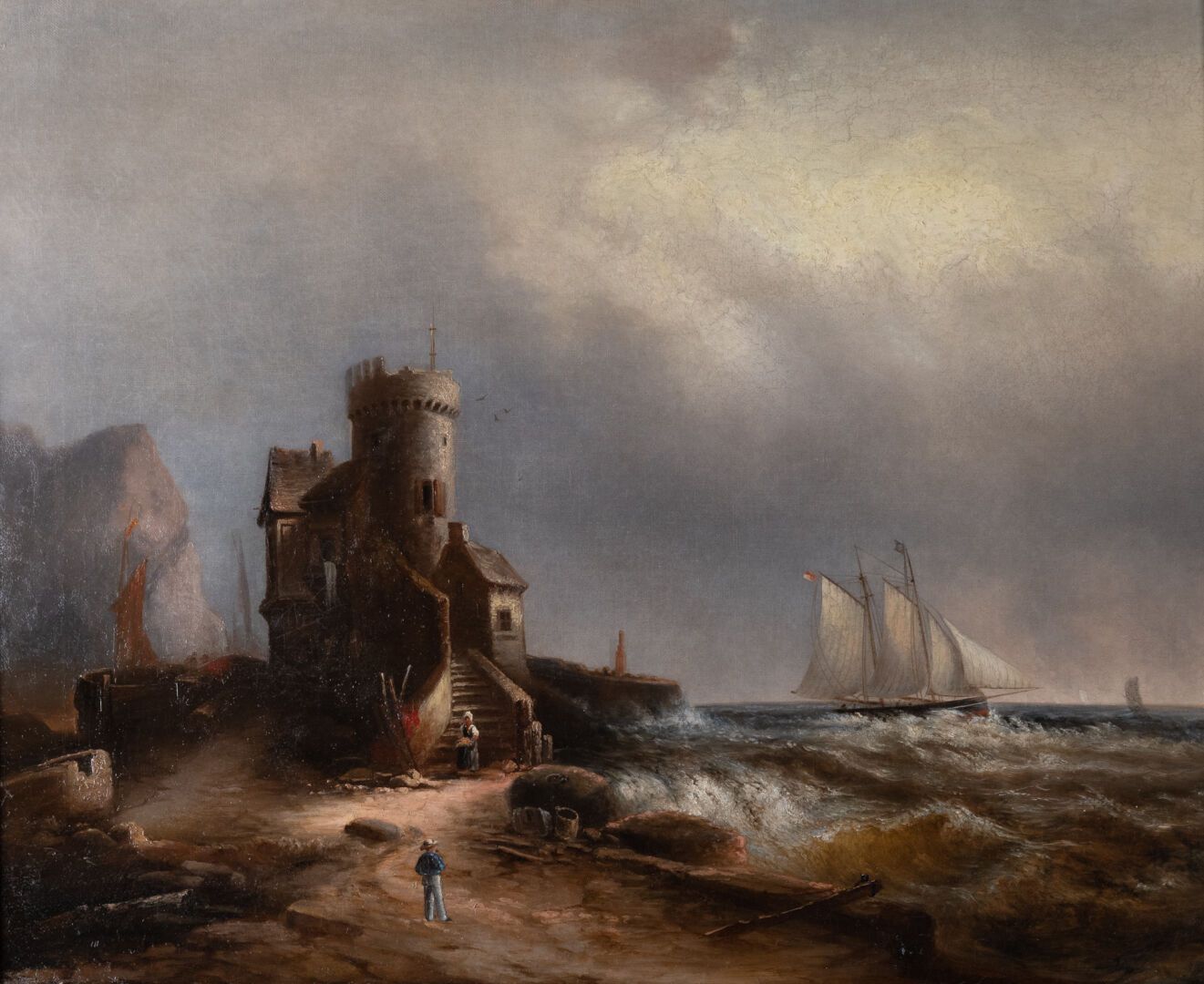 Null Nicolaas RIEGEN (1827-1889) "Embouchure du port avec jetée 1847" HST, 55x68&hellip;