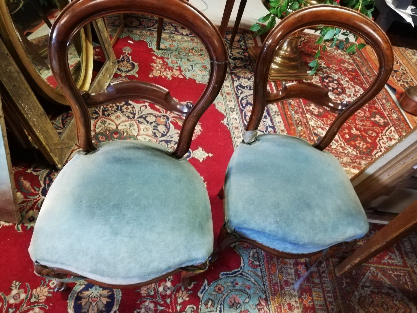Null Lot de 2 chaises assise en velours bleu à restaurer et 1 chaise en velours &hellip;