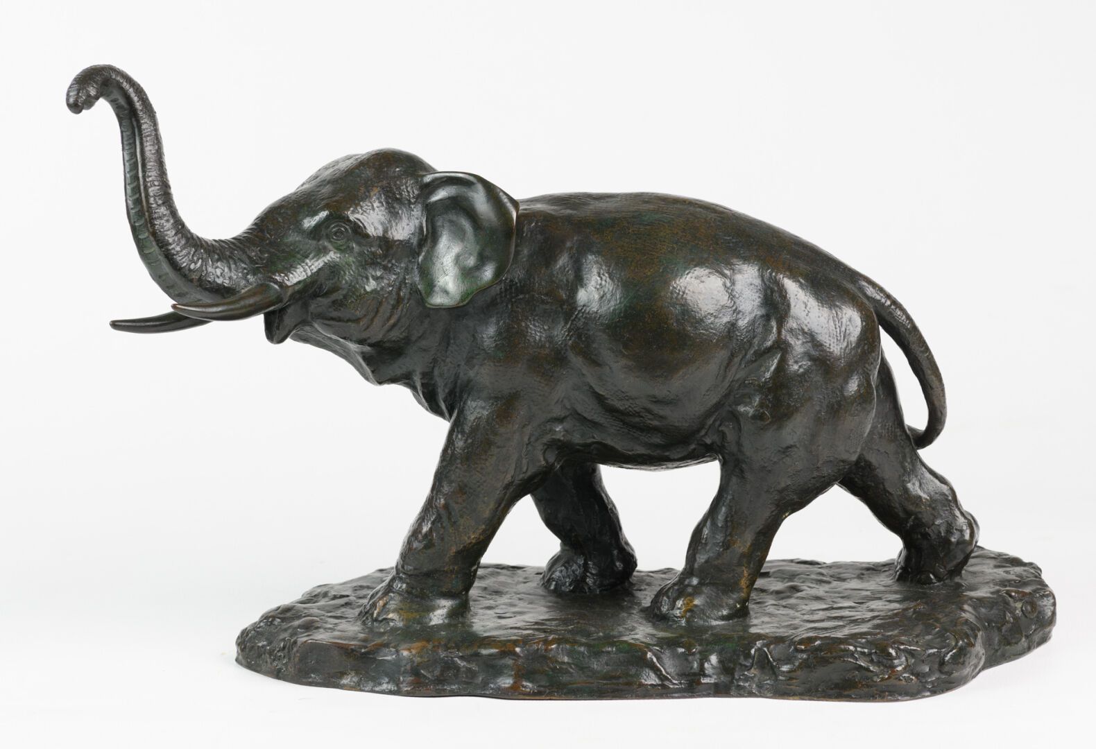 Null VAN BLUKEL 20th century "Walking Elephant" Bronze proof with shaded brown p&hellip;