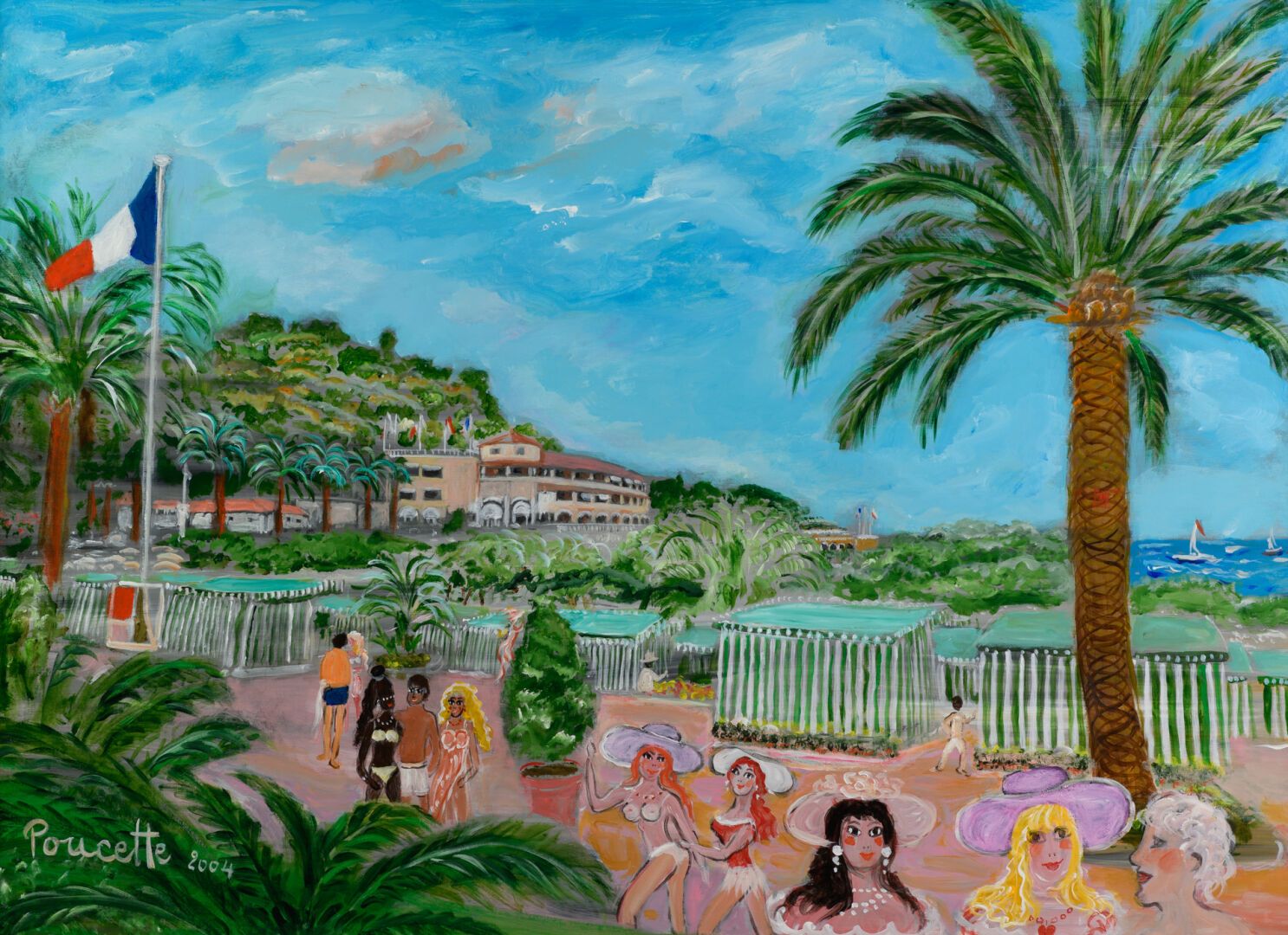 Null POUCETTE "Monte Carlo Beach" 2004, firmato in basso a sinistra, 73x100 cm.