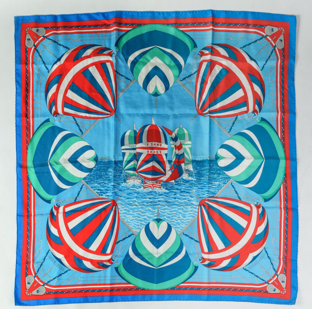 Null HERMES Paris made in France: Printed silk square titled "Spinnakers", blue &hellip;