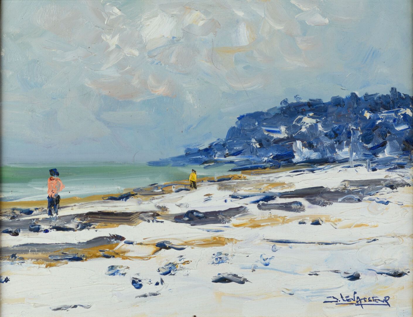 Null LEVASSEUR "Le Havre, la plage enneigée" HST, SBD, titré au dos, 26x34cm