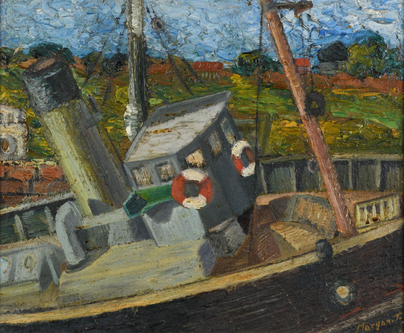 Null MARYAN T "Boat at the quay" HSP, SBD, 51x43cm