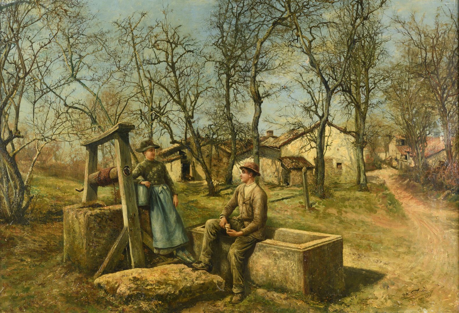 Null GAILLARD "Scena vivace in campagna" HST, SBD, datato 1895 49x71cm